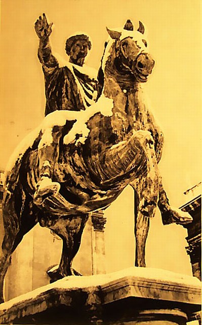 1965 Campidoglio Marco Aurelio Neve a Roma 9 febbraio