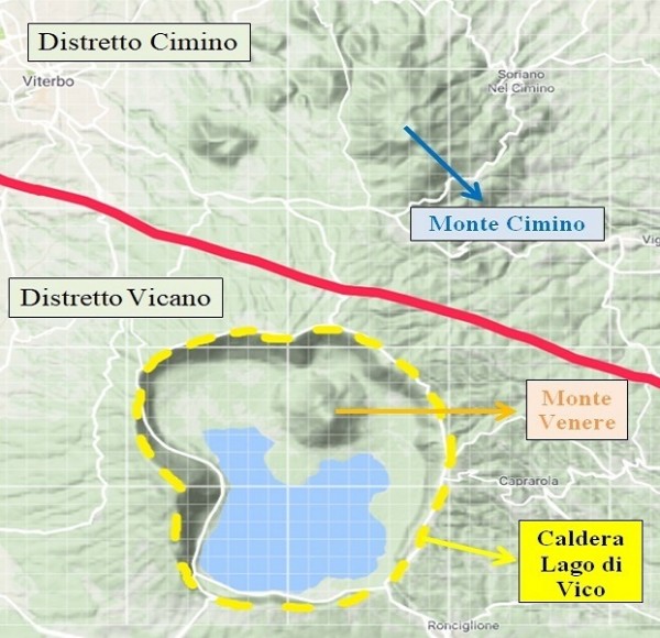 Visione d'insieme dei distretti che formano i Monti Cimini